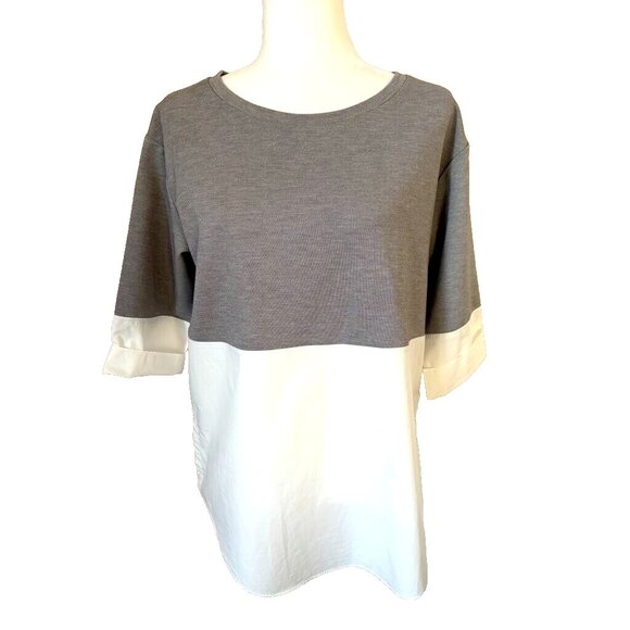 COS Sweatshirt with Shirt Hem Size Small Oversized Colorblock Top Gray White EUC - Picture 2 of 10